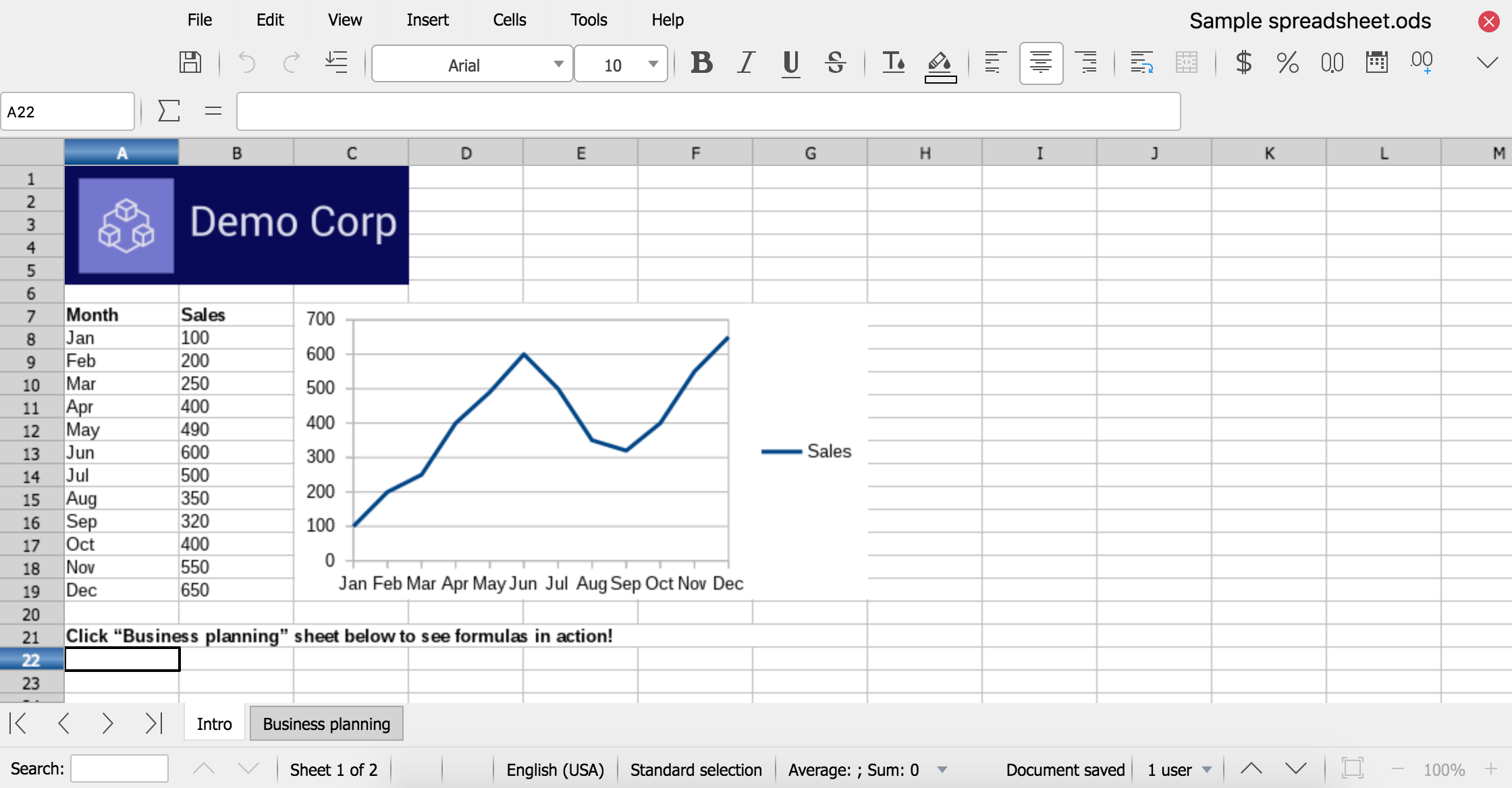 LibreOffice Online Calc 的螢幕截圖