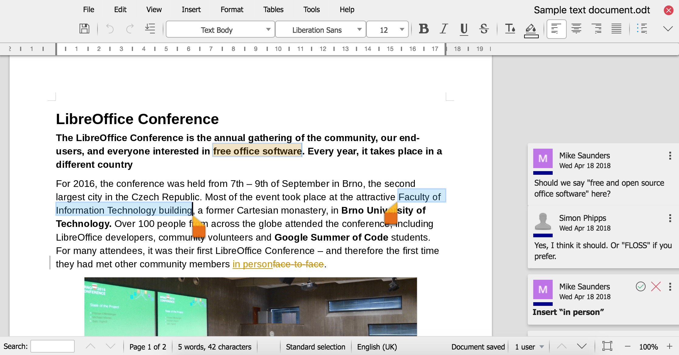 LibreOffice Online Writer 的螢幕截圖