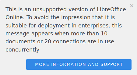 顯示關於不受支援版本的 LibreOffice Online 的螢幕截圖